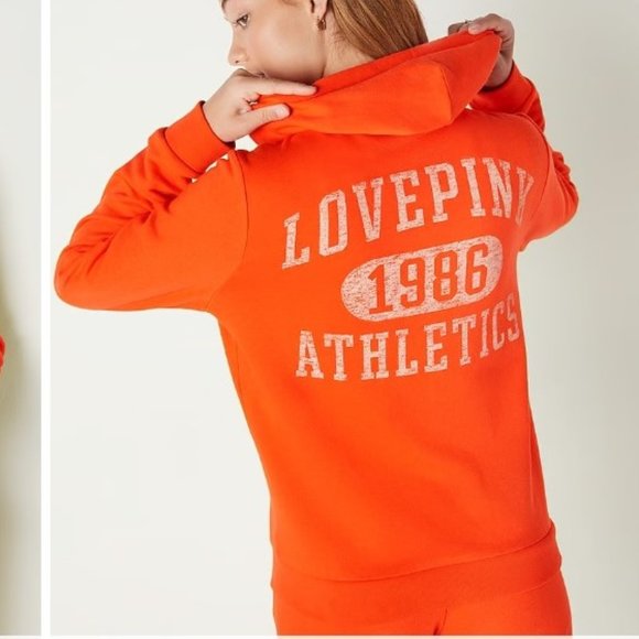 PINK Victoria Secret Fleece Everyday Zip-Up Hoodie Jacket XL Bright Orange Gold - Picture 6 of 9